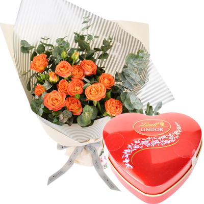 send 12 orange roses with lindt chocolate to davao