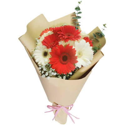 send 15 red and white gerberas in bouquet to davao