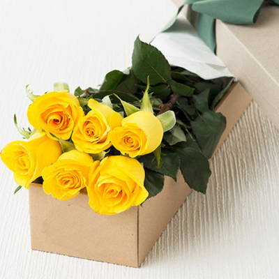 send 6 pcs. yellow Color roses in box to davao