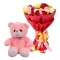 12 Multi Color Roses with Small Bear